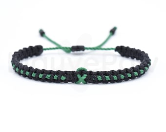 Thin green line ribbon bracelet, thin green line wristband, adjustable for man & woman