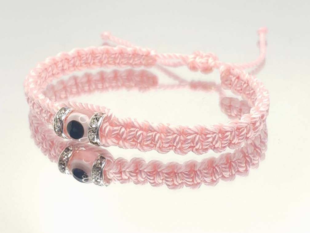 Evil eye bracelet soft pink evil eye wristband braided evil Etsy