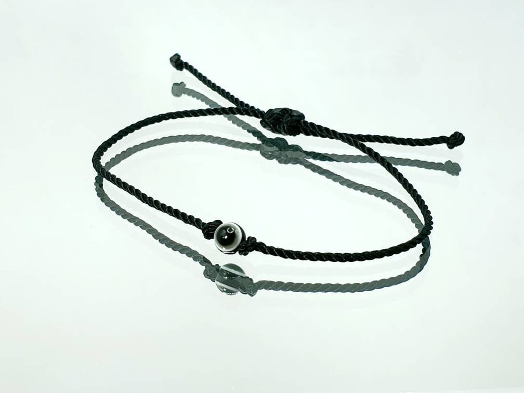 Evil Eye Black String Bracelet, Evil Eye Charm, Black String Wristband