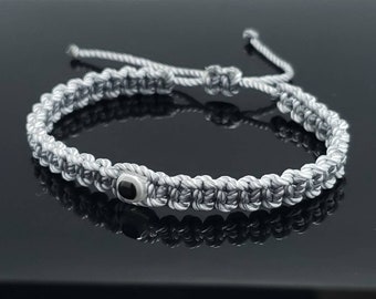 evil eye bracelet, silver string, evil eye wristband, braided evil eye protection bracelet, adjustable, good luck charm for man and woman