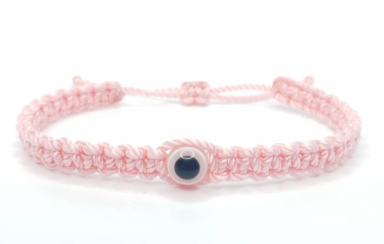 Evil Eye Bracelet Soft Pink Evil Eye Wristband Braided Evil Etsy