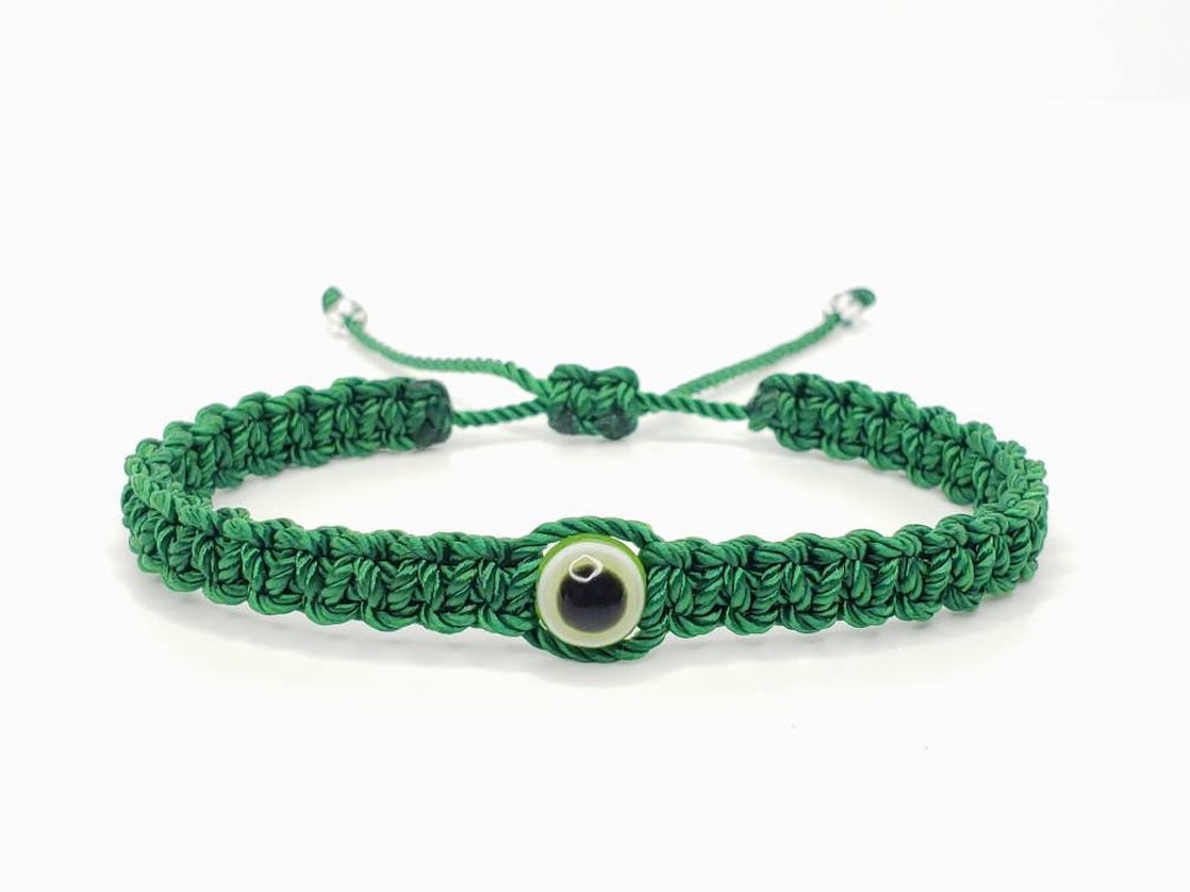 Evil Eye Bracelet, Green String Evil Eye Wristband, Braided Evil Eye