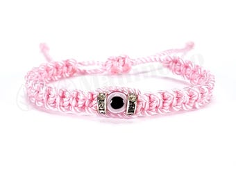 Kids size pink string evil eye bracelet, evil eye protection Evil eye amulet good luck charm braided bracelet for kids