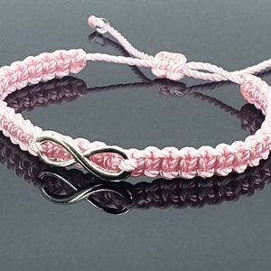 Infinity bracelet, beautiful pink string bracelet with an infinity charm, braided wristband, infinity charm braided bracelet, adjustable