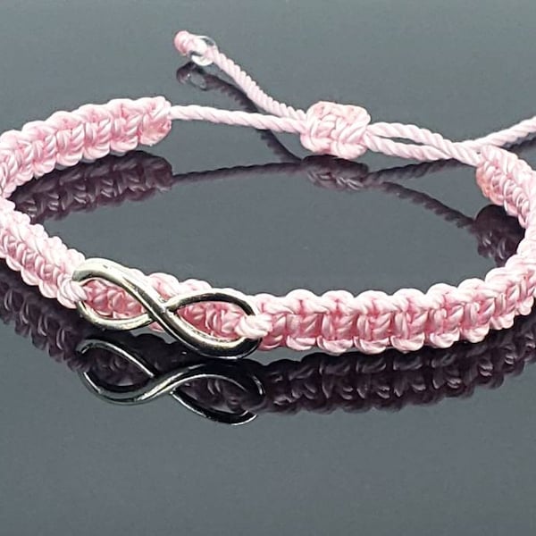 Infinity bracelet, beautiful pink string bracelet with an infinity charm, braided wristband, infinity charm braided bracelet, adjustable