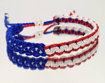 american flag bracelet, USA flag wristband, braided string flag bracelet, patriotic, adjustable, for man and woman