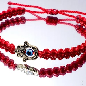 Hamsa Hand bracelet with an evil eye for protection and good luck braided red string wristband with a gold color hamsa hand, for man & woman