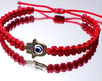 Hamsa Hand bracelet with an evil eye for protection and good luck braided red string wristband with a gold color hamsa hand, for man & woman