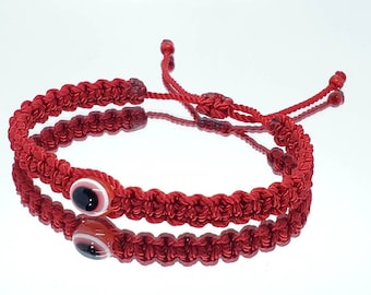 good luck red string bracelet, evil eye charm, braided red string wristband, evil eye protection bracelet for man & woman