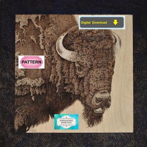 Bison close up Pyrography Pattern:  Wood burning art pattern (digital download)
