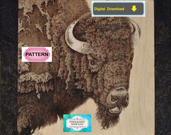 Bison close up Pyrography Pattern:  Wood burning art pattern (digital download)