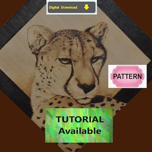 Cheetah Pyrography Pattern: Tutorial Available - wood burning art pattern (digital download)