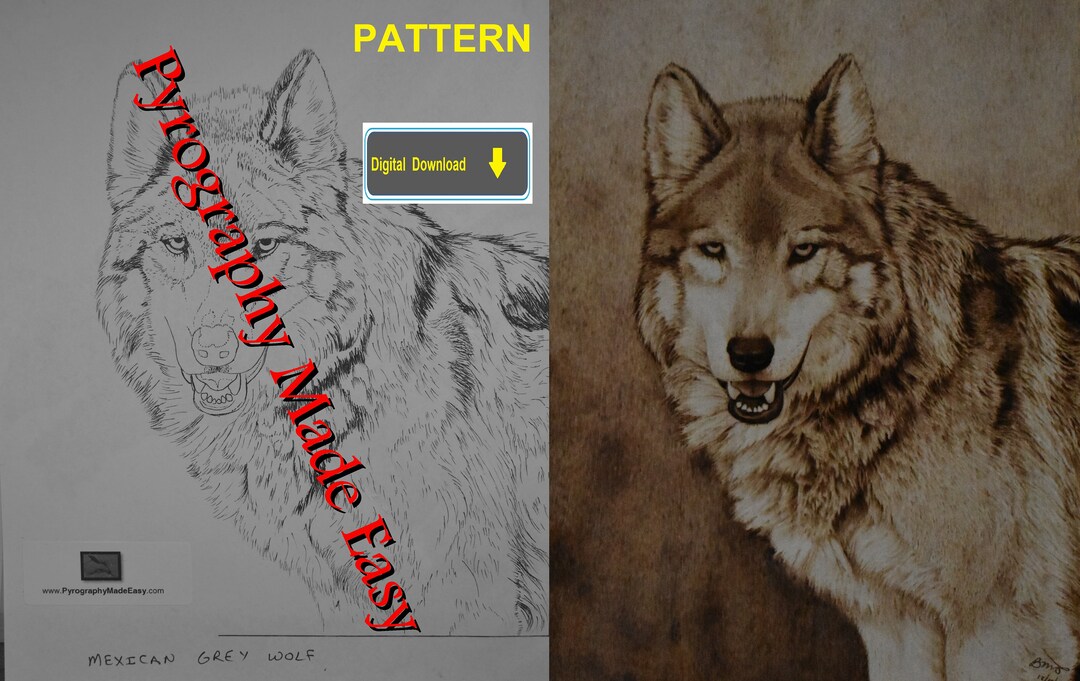 Mexican Grey Wolf Pyrography Pattern Wood Burning Pattern Digital ...