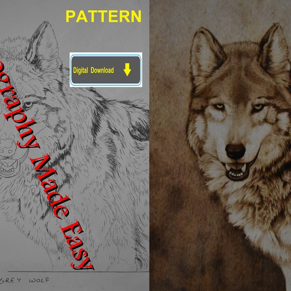 Mexican Grey Wolf Pyrography Pattern Wood burning pattern digital download (tutorial available)