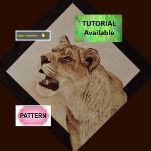 Lioness Pyrography Pattern: Tutorial available - wood burning pattern art (digital download) image 1