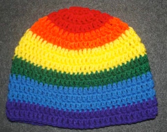Handmade Double Crochet Pride Beanie, Rainbow Beanie
