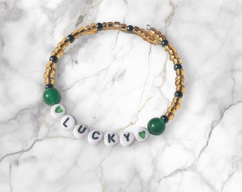 Lucky Beaded Memory Wire Stackable Bracelet | Handmade Jewelry- adjustable bangle- gift for her- stacking bracelet