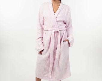 Dreamy Cotton Gauze Robe, Cozy Robe, Muslin, Pink bathrobe, Gift for Her, Gift for Him, Luxury Robe, Mother's Day Gift, Bridal robe