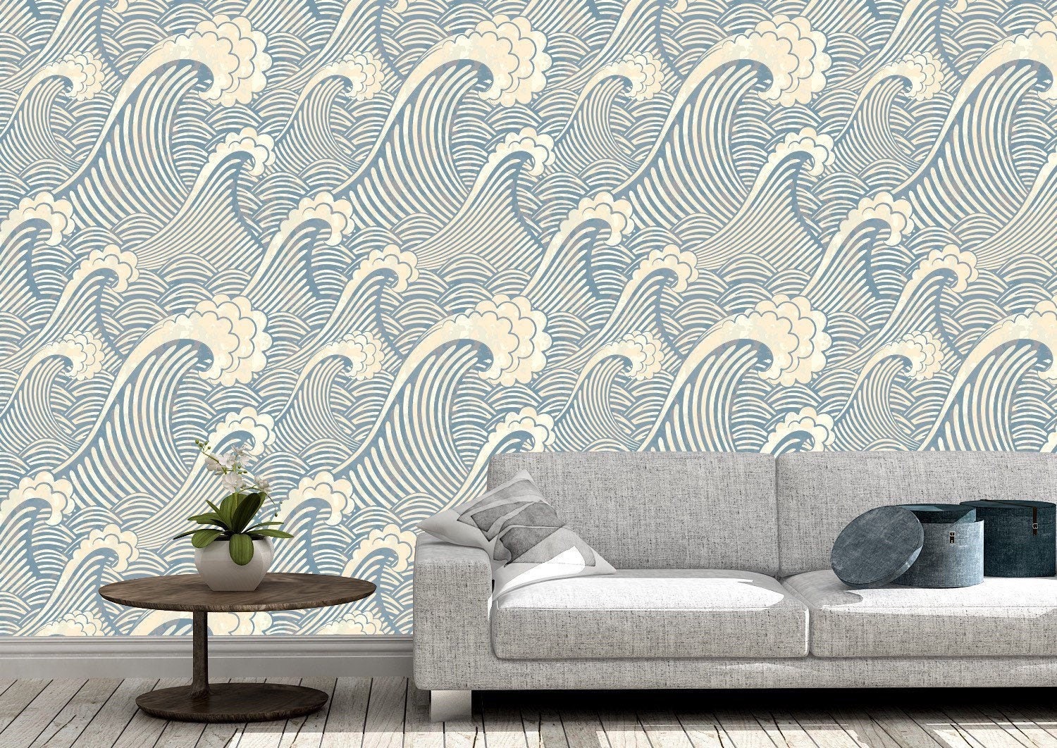 Removable peel and stick wallpaper/ blue ocean waves wallpaper | Etsy