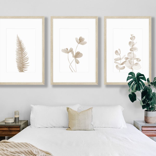 Beige Botanicals, Set of 3 Art Prints, INSTANT DOWNLOAD, watercolor, Digital Download, Home Decor, Art, Poster, wall decor, modern farmhouse