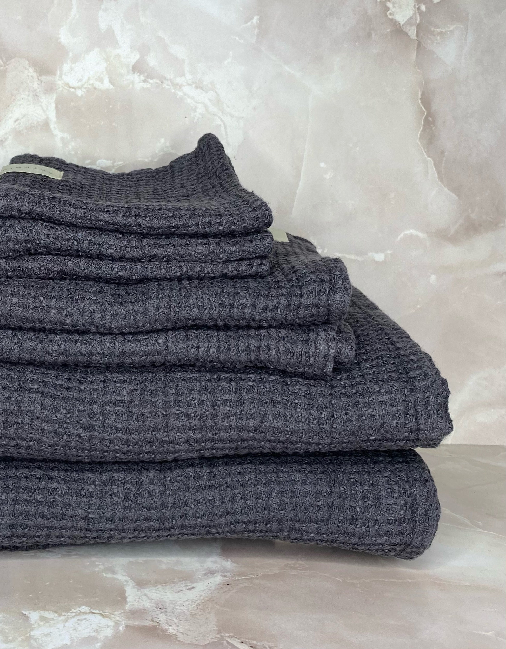 Dark Gray Waffle Linen Bath Towel Flax Linen European Linen | Etsy