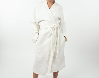 Dreamy Cotton Gauze Robe, Cozy Robe, Muslin, Vanilla White, Gift for Her, Gift for Him, Luxury Robe, Mother's Day gift, White bathrobe