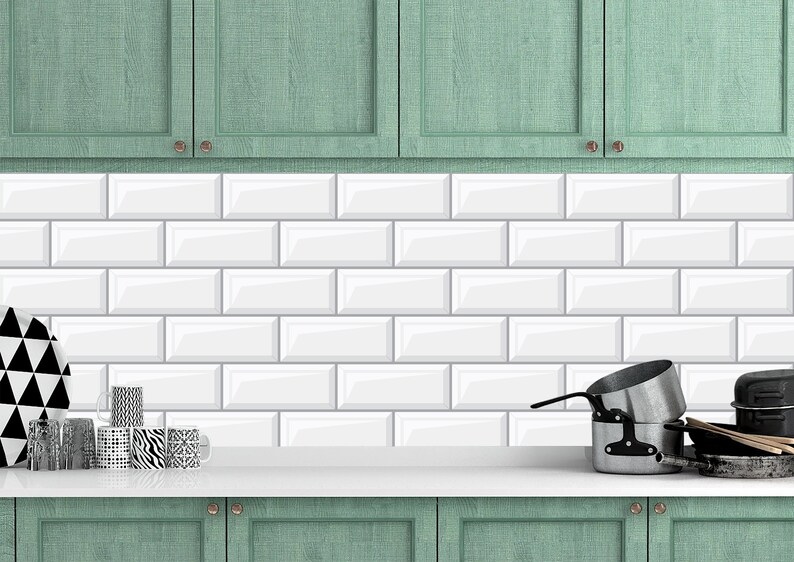 Removable peel and stick wallpaper/ 3D White Subway Tile Peel | Etsy
