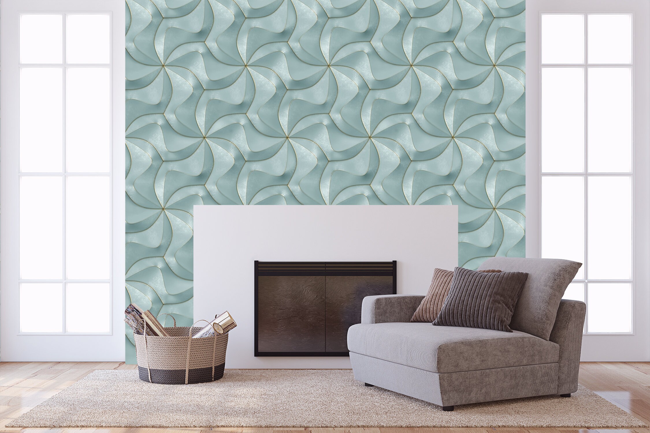 Removable peel and stick wallpaper/ green and gold art deco | Etsy