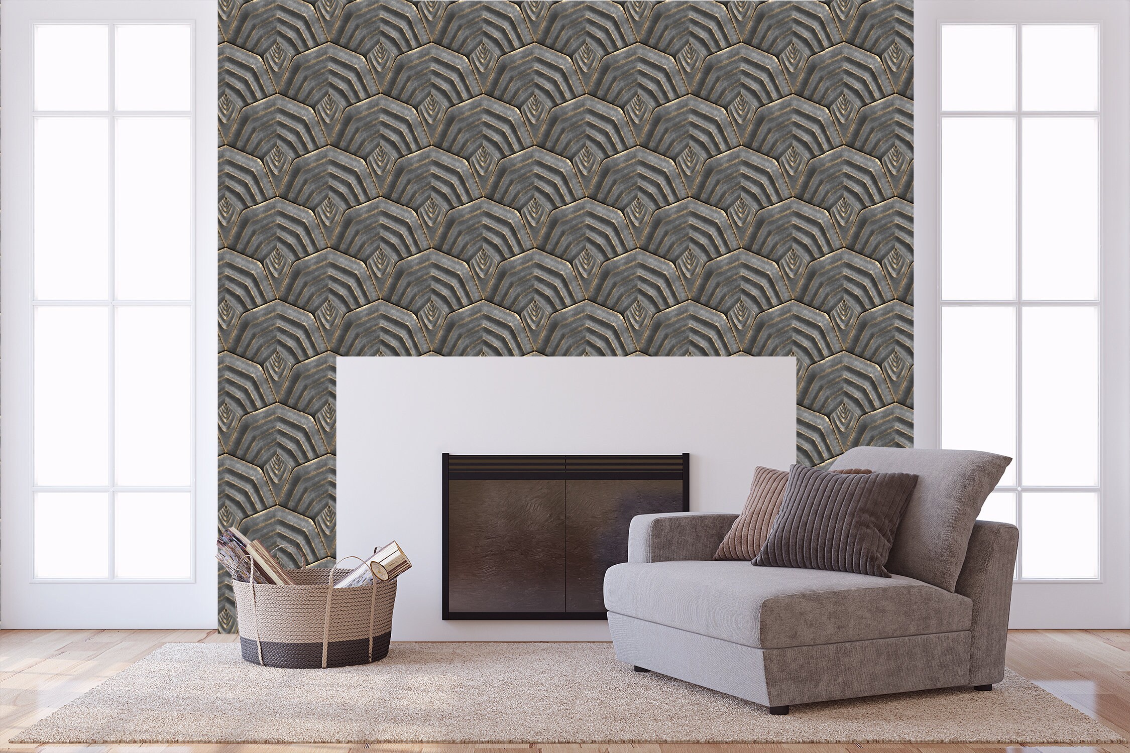 Removable peel and stick wallpaper/ gray and gold art deco | Etsy