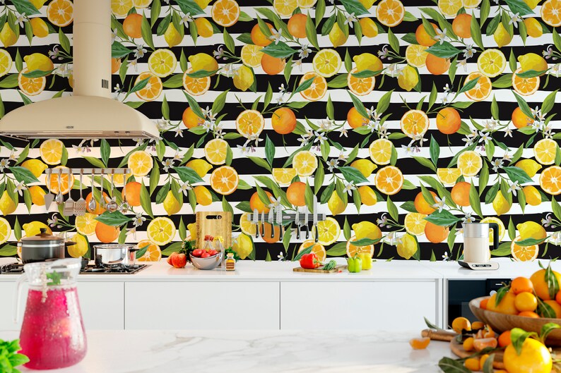 Removable peel and stick wallpaper/ Citrus lemons oranges Etsy
