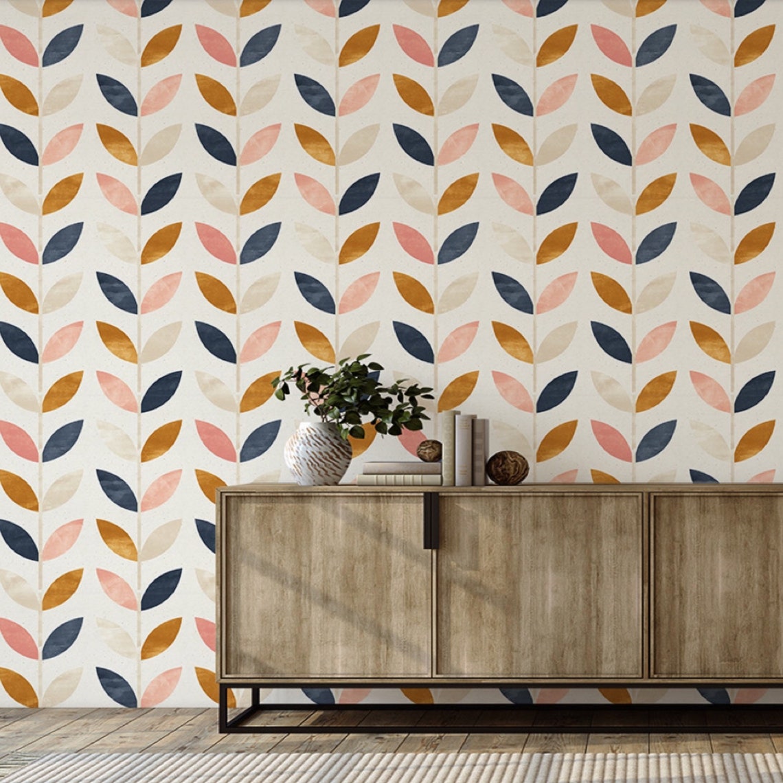 Removable peel and stick wallpaper/ modern gold blue and pink | Etsy