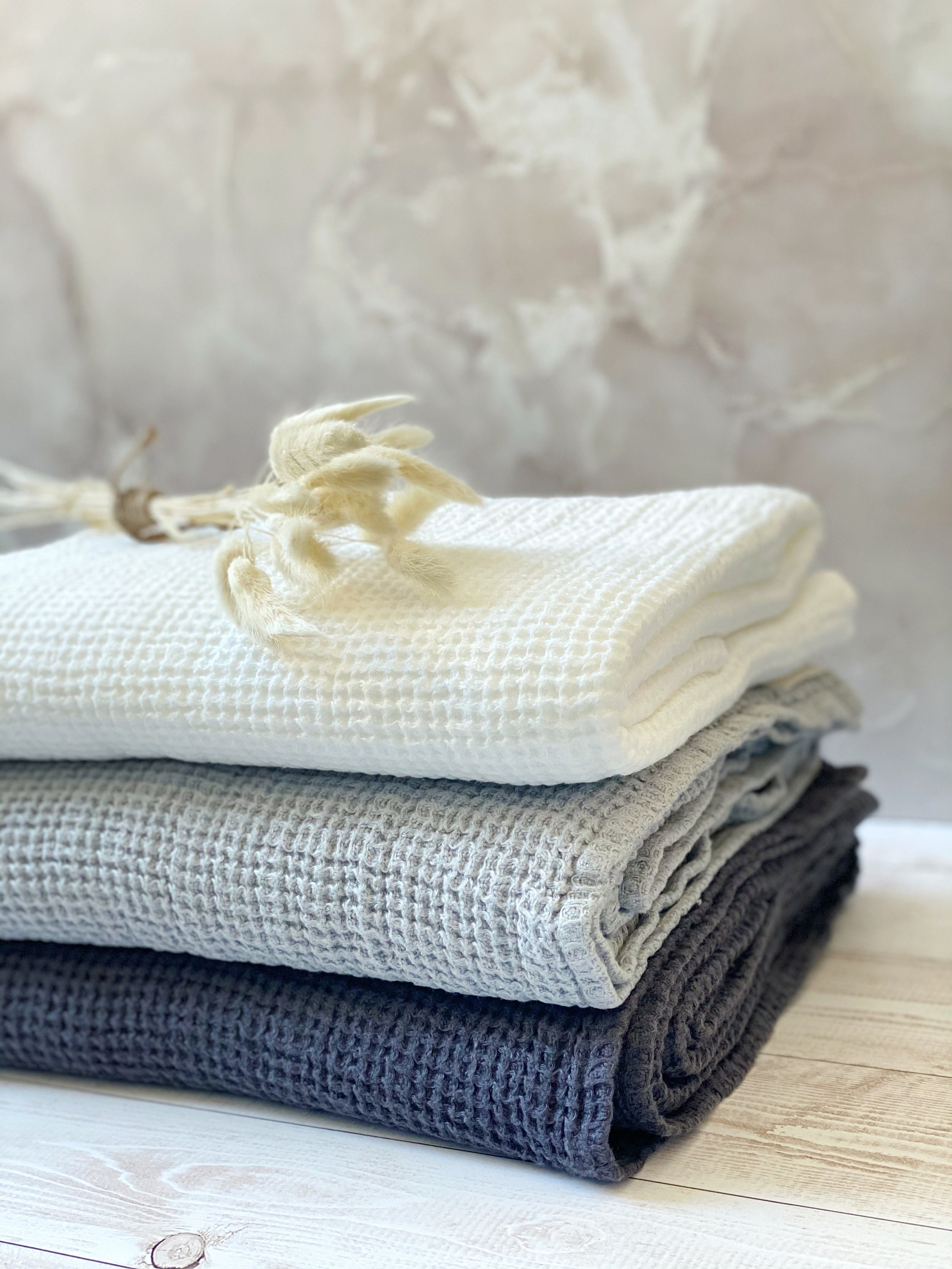 White Waffle Linen Bath Towel Flax Linen European Linen | Etsy