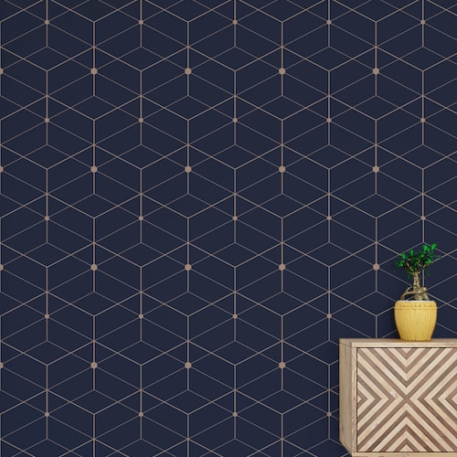 Removable Wallpaper Gold and Navy Blue Geometric Peel & Stick | Etsy