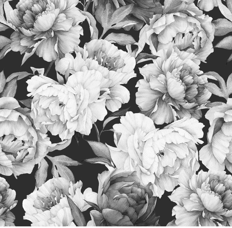 Peel and Stick Wallpaper Black and White Wallpaper Floral Etsy Canada