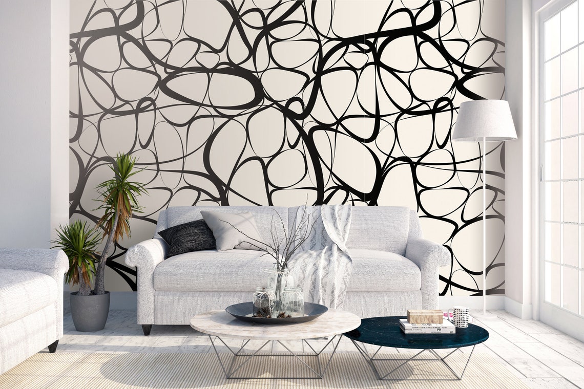 Removable peel and stick wallpaper/modern abstract swirl lines Etsy