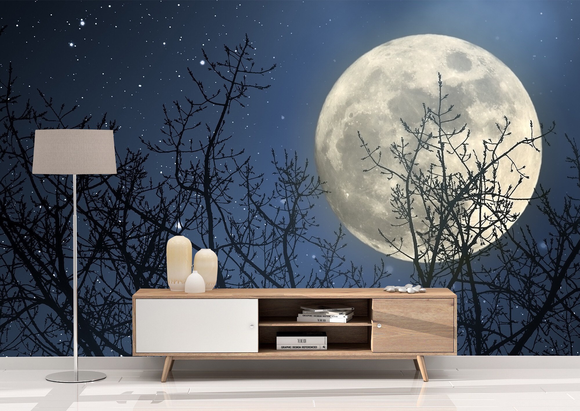 Peel and Stick Wallpaper Full Moon Sky Night Sky Self | Etsy