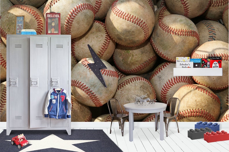 Removable peel and stick wallpaper/ baseball mural wallpaper | Etsy