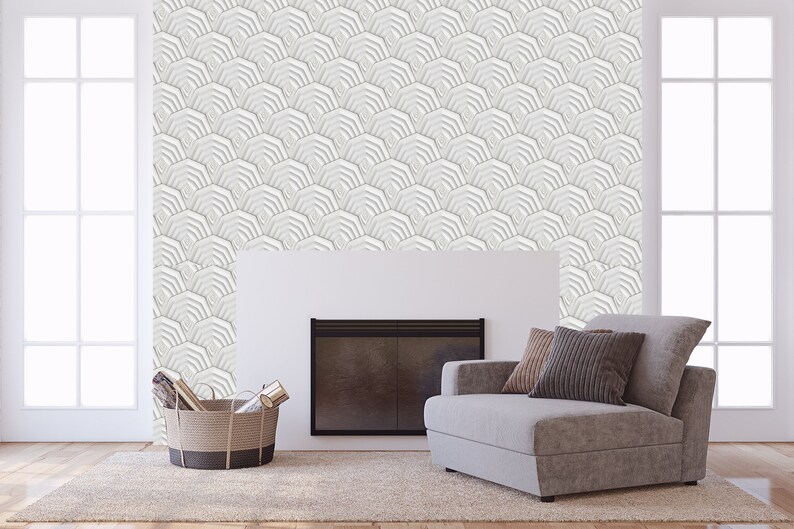 Removable peel and stick wallpaper/ white and gold art deco | Etsy