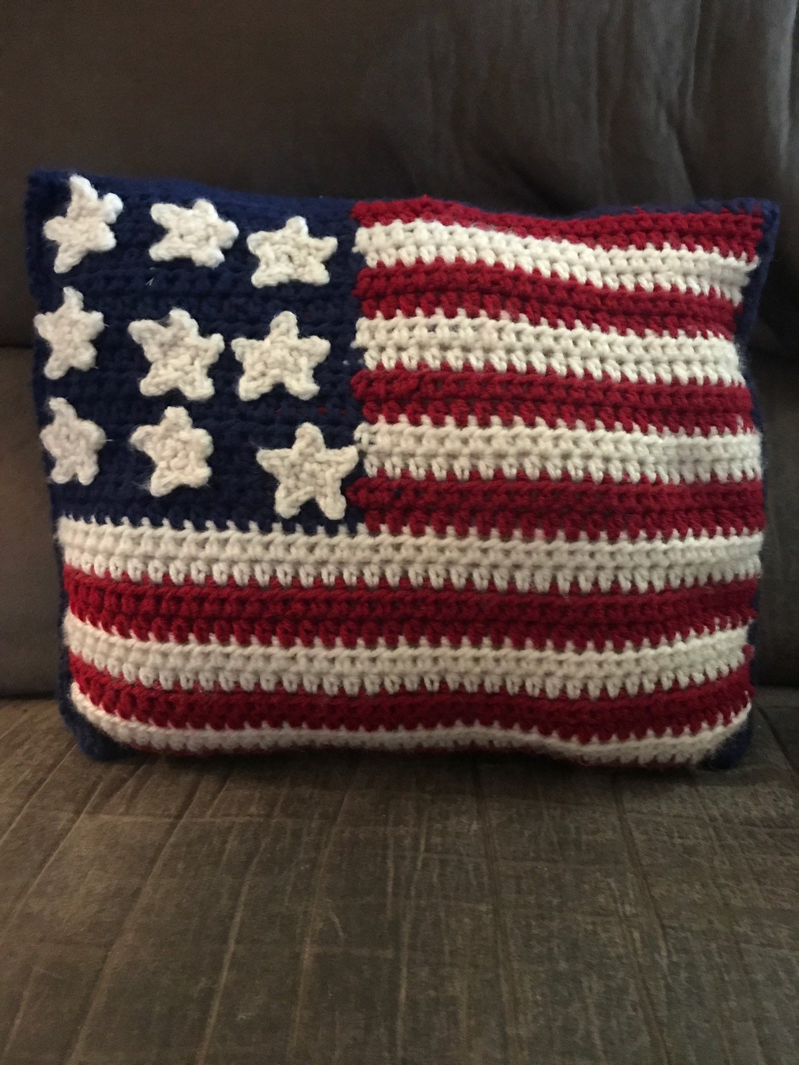 Crochet American Flag Pillow Etsy