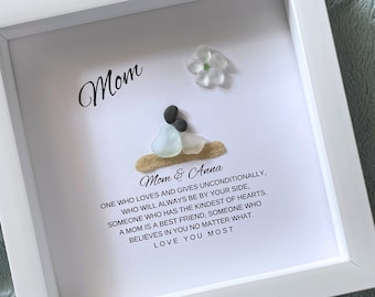 Mom Personalized Birthday Gift for Mom Gifts from Daughter Pebble Art Sea Glass Unique Mother & Daughter Handmade Mom Gift from Kids Mommy