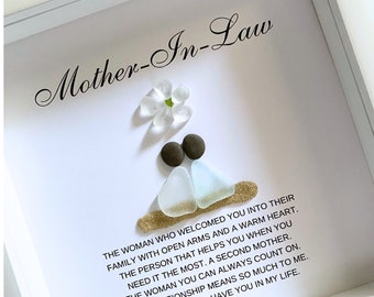 Mother-in-Law Gift From Bride, Personalized Christmas Gift Mother of the Groom, Mother in Law on Wedding Day, Birthday, Framed Sea Glass Art
