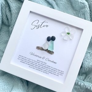 Personalized Sister Sea Glass Pebble Art Framed Keepsake Meaningful Birthday Holiday Present