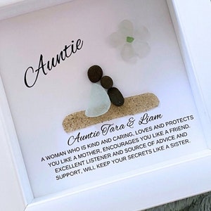 Auntie, Aunt Gifts, Auntie Gifts, Personalized Sea Glass Pebble Art Aunt Gift: Handmade Framed Keepsake