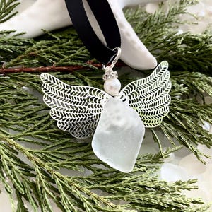 Sea Glass Angel Ornament Memorial Gift Christmas Gift for her Guardian Angel Gift Ornaments Car Charm Angel Wings Sun Catcher Grief Gift