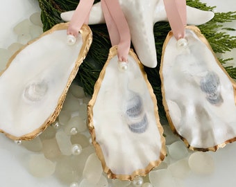 Wedding Favors Bridal Party Gifts Bridal Shower Gifts Ornament Sets Christmas Oyster Ornaments Beach Set Nautical Coastal Decor Christmas