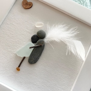 Angel Grief Gift Sea Glass Art Angel Gift Loss of Loved One Loss of Husband Loss of Mom Memorial Gift Angel Wing Feather Handmade Gift (4F)