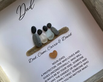 Dad Gifts Birthday Dad Gifts from Daughter Dad Gift Father's Day Gift Dad Christmas Dad Gift from Kids Dad Sea Glass Art Family Pebble Art