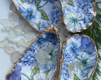 Handmade Oyster Shell Ring Dish: Coastal Wedding Decor, Something Blue for Her