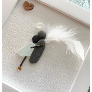 Angel Grief Gift Sea Glass Art Angel Gift Loss of Loved One Loss of Husband Loss of Mom Memorial Gift Angel Wing Feather Handmade Gift (C)