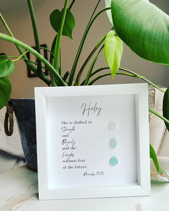 Personalized Christian Art: Faith-Based Gift, Sea Glass, Custom Name, Handmade